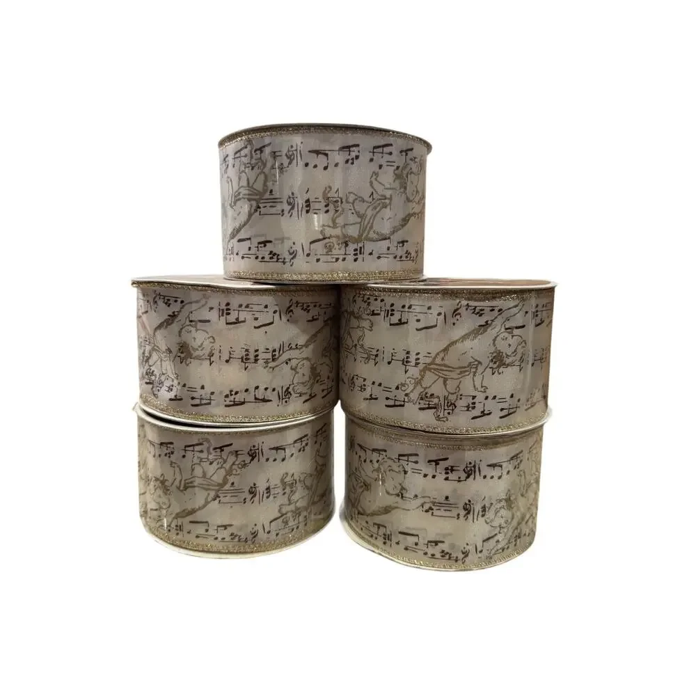Celebrate It Wire-Edged Christmas Ribbon Gold& Ivory cherub Angel Music 5 Rolls